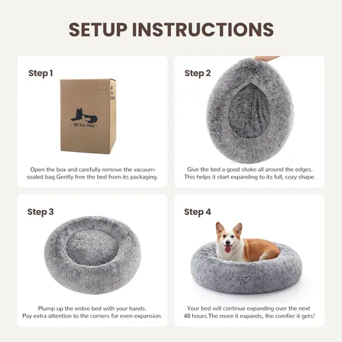 Miniatura 6 de Cama para perros en forma de dona, tamaño mediano, camas redondas para perros y gatos pequeños y medianos con piel sintética esponjosa lavable, Gris