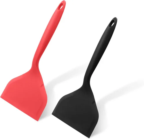 2 espátulas Wok de gel de sílice, espátula ancha para panqueques, antiadherente, resistente al calor, con mango corto para cocinar, hornear y freír