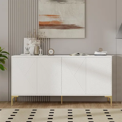 Miniatura 12 de LKTART Armario de almacenamiento de bufé de 59.06 pulgadas para comedor, consola de puerta de flores talladas, resorte prensado de 4 puertas