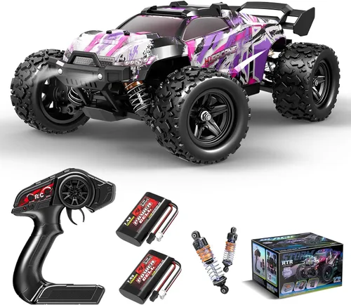 Auto de control remoto rosa para niñas, autos a control remoto rápidos 1:18 para niñas con camión todoterreno de 40 KM/H 4WD, incluye 2 baterías