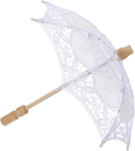 Kisangel Sombrilla de encaje de decoración vintage para novia, sombrilla de encaje para boda, decoración de flores, sombrilla para disfraz,
