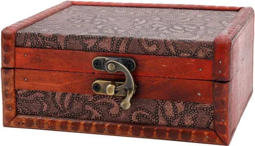 KUMGROT 1 caja de madera vintage con tapa con bisagras, motivos de flores, troncos antiguos para joyas, recuerdos, colección de monedas, organizador