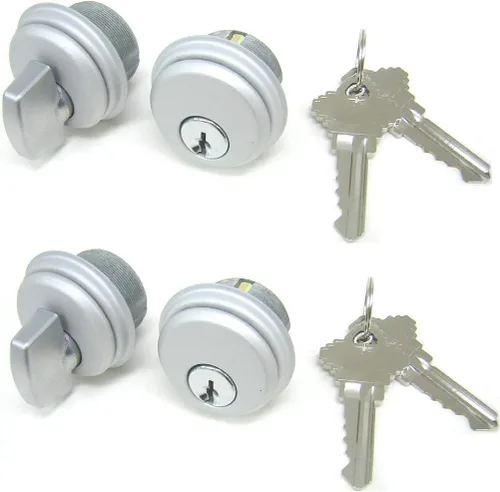 Miniatura 4 de Cerraduras de cilindro, cerradura de puerta comercial, estilo Adams Rite, resistente, 2 llaves (doble cilindro, aluminio plateado, paquete de 4)