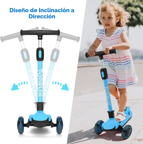 Miniatura 6 de TONBUX - Patinete para niños, patinete de 3 ruedas con luces LED para niños de 3 a 12 años, patinetes plegables con altura ajustable - Patinete