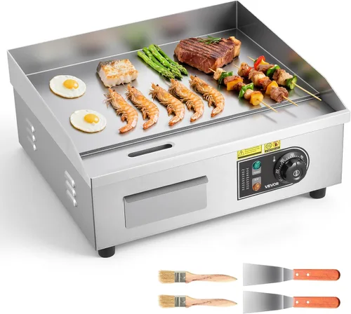 Miniatura 19 de VEVOR Plancha eléctrica comercial, 21 x 11.8 pulgadas, 1750 W, control de temperatura ajustable de 122-570 °F, parrilla superior plana de acero