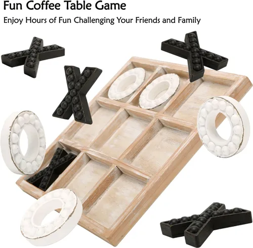 Miniatura 3 de NIKKY HOME Juego de mesa Tic Tac Toe para decoración de mesa de centro, tablero de madera rústico de 10.6 pulgadas, negro y blanco
