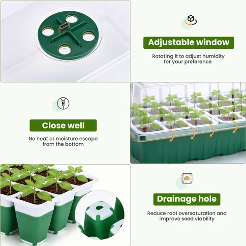 Miniatura 5 de Pattiumo 2 paquetes de bandejas de inicio de semillas con luces de crecimiento, kits de iniciación de semillas de silicona de 72 celdas con cúpula