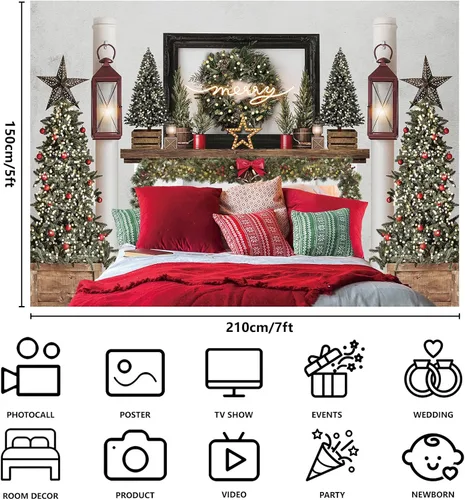 Miniatura 4 de MEHOFOND Cabecera de Navidad roja de 7 x 5 pies, telón de fondo de cama para niños, retrato de fotografía de invierno, vacaciones de invierno