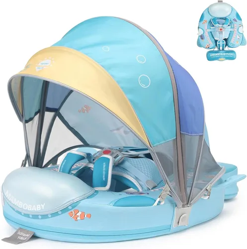 Flotador Mambobaby actualizado 2026 con toldo de protección solar UPF 50+, gran flotabilidad, no inflable, flotador sólido para piscina para bebés