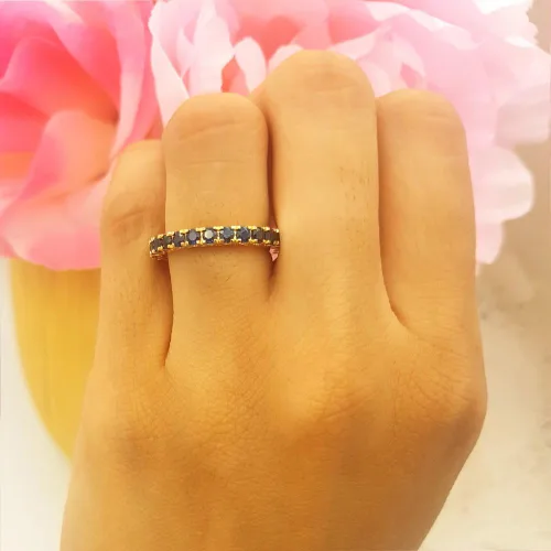 Miniatura 6 de 1.80 quilates (ctw) 14K oro redondo azul zafiro señoras eternidad anillo de boda 1 34 CT