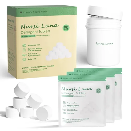 Nursi Luna Tabletas de Detergente para Lavavajillas de Biberones de Todas las Marcas, 90 Unidades Fórmula Suave Tabletas de Detergente para