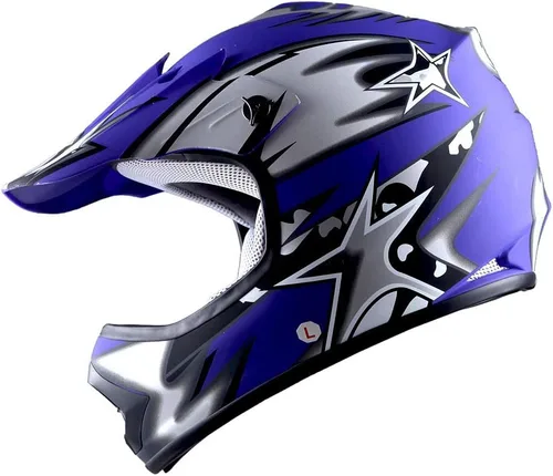 Miniatura 2 de WOW Youth Kids Motocross BMX MX ATV Dirt Bike Moutain Helmet Storm Black Estrella azul mate
