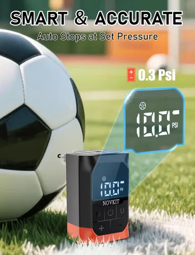 Miniatura 6 de Inflador y deflector eléctrico portátil con aguja plegable, bomba de aire de bola deportiva con batería recargable con manómetro para baloncesto