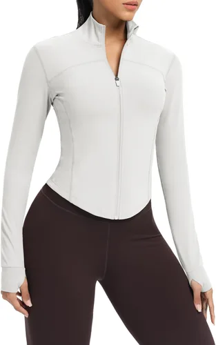 Miniatura 75 de AVGO Chaquetas de entrenamiento recortadas para mujer, con cremallera, ajustadas, atléticas, con agujeros para el pulgar