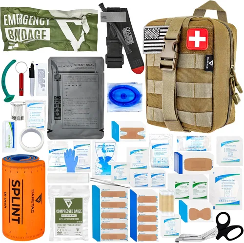 CareTac IFAK Kit de primeros auxilios y trauma con torniquete CAT Gen 7 – Kit médico táctico de grado militar que incluye vendaje israelí, sello de