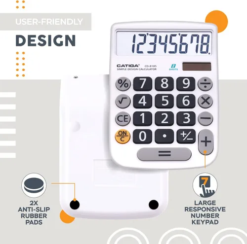 Miniatura 4 de CATIGA Calculadora de escritorio de 8 dígitos con energía solar y pantalla LCD fácil de leer, botones grandes, para el hogar, oficina, escuela