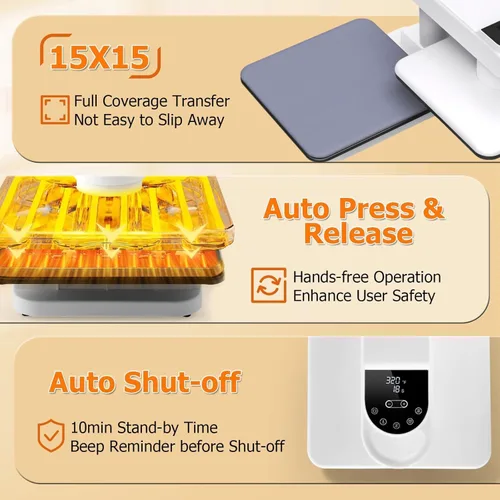 Miniatura 4 de AKEYDIY Prensa de calor de 15 x 15, máquina de prensa de calor automática de doble estación para camisetas, prensa digital de sublimación