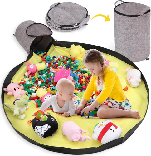 Organizador de almacenamiento de juguetes para sala de juegos, contenedor plegable de 13 pulgadas de ancho x 16.5 pulgadas de alto con tapete de
