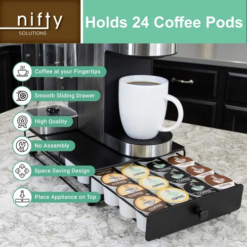 Miniatura 5 de Nifty Solutions Capacity Nifty - Mini acabado negro rodante, compatible con K-Cups, soporte de paquete de 24 cápsulas, cajón de almacenamiento
