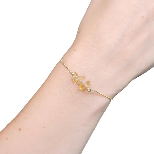 Designs by Nature Gems Pulsera de piedra natal de cristal hecha a mano, pulsera de bolo de cadena deslizante ajustable, chapado en oro