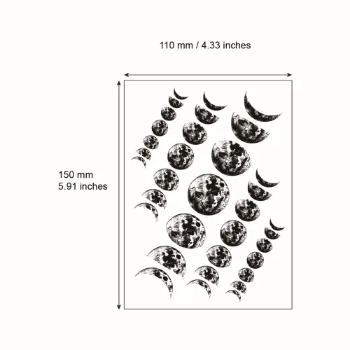 Miniatura 4 de Fase lunar planeta tatuaje temporal pegatina negro impermeable adultos hombres mujeres brazo mano 15X11cm Set de 4 (SF163)