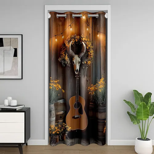 Miniatura 23 de Castle Fairy Cowboy Boots Door Curtain for Doorways Privacy Bohemia Musical Guitar Doorway Curtain Western Rustic Cowgirl All Season Blackout