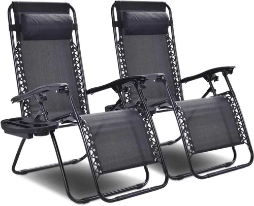 Miniatura 17 de Giantex Zero Gravity - Silla reclinable para patio al aire libre con portavasos y almohada extraíble, respaldo ajustable, silla de salón