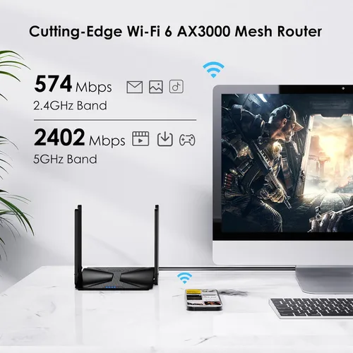 Miniatura 3 de WiFi 6 AX3000 Router inteligente de alta velocidad a Internet inalámbrico con antenas de alta ganancia de 5dBi, router de computadora Gigabit