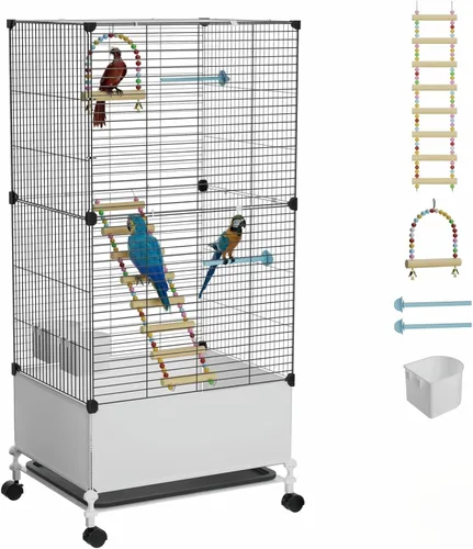 Jaula para pájaros de gran vuelo STILLCOVE, jaulas negras para periquitos con soporte rodante y ruedas, jaula amplia para loros, cacatúas,