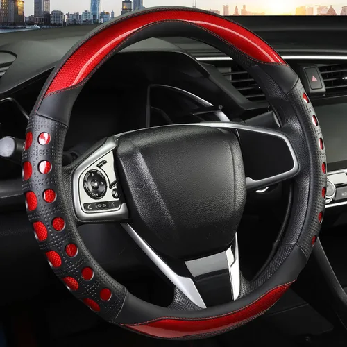 Funda de cuero sintético para volante de automóvil con agarre antideslizante, para mujeres y hombres, ajuste universal para automóviles, camiones,