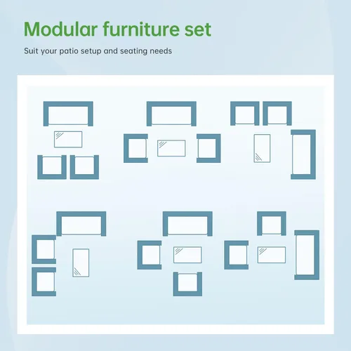 Miniatura 7 de Juego de 4 muebles modulares para exteriores, juego de muebles de mimbre resistentes al agua con 3 sillas de ratán, 1 cojín de mesa con tapa