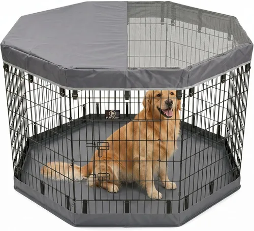 Miniatura 18 de PJYuCien Corralito octogonal para perros con cubierta superior y almohadilla inferior, bolígrafo de ejercicio plegable de metal, 8 paneles de 24
