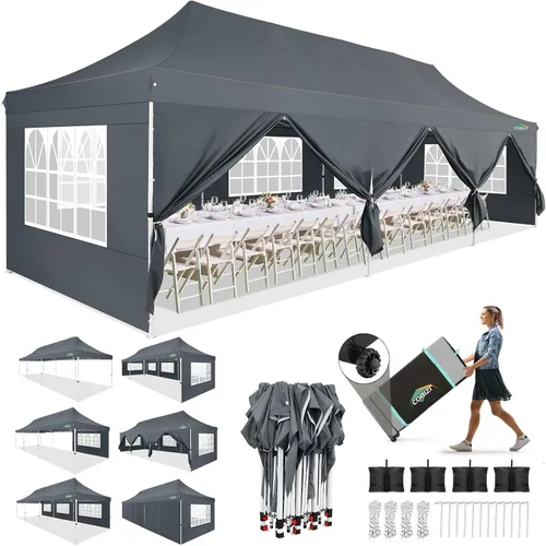 Miniatura 26 de COBIZI Tienda de campaña desplegable de 10 x 20 pies con 6 paredes laterales extraíbles, toldo comercial fácil de instalar, impermeable y gazebo
