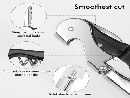 Miniatura 4 de Juego de Sacacorchos Profesional para Camareros, Llave de Vino de Acero Inoxidable Resistente con Bisagras para Camareros de Restaurantes, Sumiller
