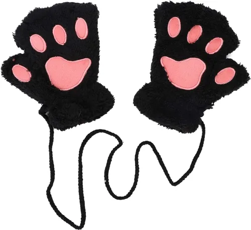 Miniatura 2 de PENINSULA LOVE Guantes de pata de gato, guantes de felpa cálidos para cosplay, guantes de animal de garra de oso, guantes de punto sin dedos