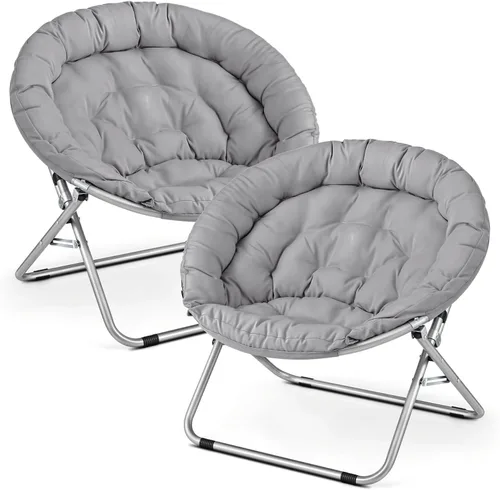 Miniatura 80 de Cómoda silla con platillo, silla de sala de estar, silla plegable acolchada suave de piel sintética, cómoda silla cuadrada de luna para sala