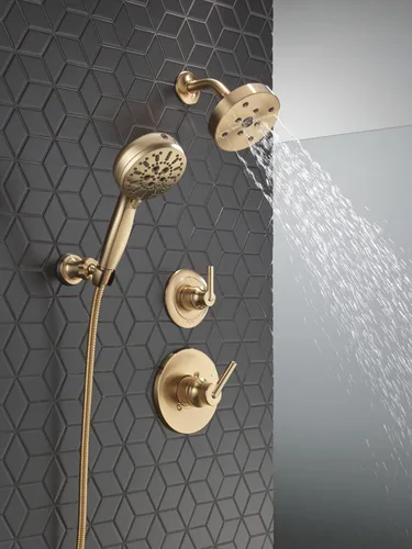 Miniatura 2 de Delta Lumicoat Chrampagne Bronze 55884-CZ-PR - Cabezal de ducha de mano y manguera de montaje en pared dorado cepillado de 7 ajustes con espray