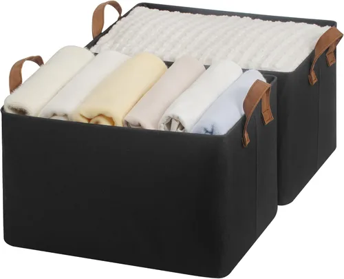 Miniatura 16 de StorageWorks Closet Storage Bins, Storage Baskets for Shelves, Closet Organizers and Storage Bins with Metal Frame, Handles, Beige, Cool Silky