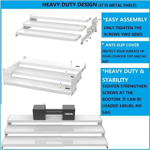 Miniatura 6 de Organizador de almacenamiento expandible para especias con estante de 3 niveles, organización de estantes de condimentos. Ideal para estantes