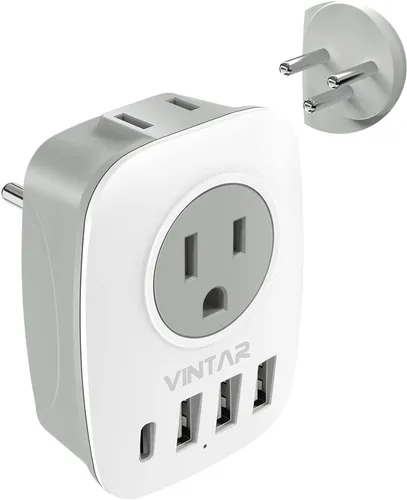 Miniatura 8 de Adaptador de enchufe de EE. UU. a Japón, adaptador de salida VINTAR de 2 clavijas a 3 clavijas con 2 salidas de CA, 3 puertos USB y 1 USB C