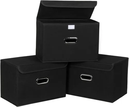Miniatura 8 de Paquete de 1 Contenedores de Almacenamiento Plegables Grandes con Tapas, Cubos Organizadores de Almacenamiento de Tela para Estantes, Armario