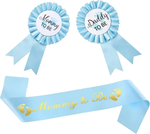3 paquetes de decoraciones para baby shower, banda de futura mamá, insignia de papá y futura mamá, botón de pin para baby shower, celebración de