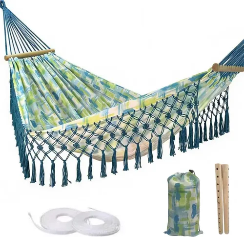 Hamaca portátil, hamaca bohemia, hamaca de cuerda, adecuada, patio, playa, patio trasero, jardín (azul, 79 x 59)