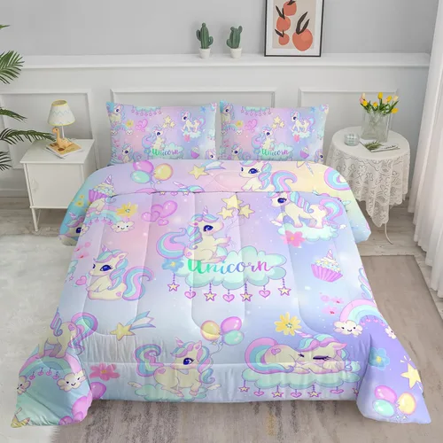 Miniatura 15 de Axolotl Juego de edredón Kawaii de tamaño individual, ropa de cama de animales lindos para niñas y niños, edredón colorido de dibujos animados