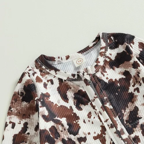 Miniatura 4 de Mono de manga larga con estampado de vaca y cremallera sin pies, mameluco de vaquero recién nacido, ropa de otoño e invierno