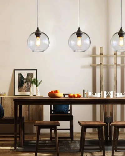 Miniatura 2 de Luces colgantes de globo para isla de cocina, paquete de 3 unidades, vidrio soplado a mano, iluminación rústica moderna, burbujas transparentes