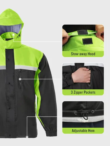 Miniatura 5 de Traje de lluvia para hombre, de alta visibilidad, reflectante, para trabajo, chaqueta de lluvia, pantalones para todos los deportes, granja, pesca