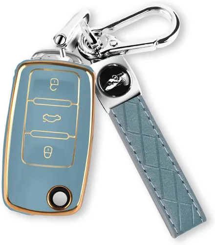 MILD EAST - Funda para llavero de coche VW con llavero, carcasa de llave de coche de TPU suave para Volkswagen Beetle GTI Jetta Passat Tiguan (azul)