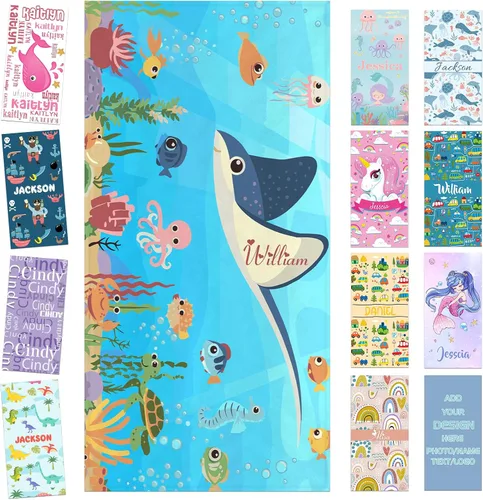 Miniatura 23 de Toalla de playa personalizada para niños, toallas de playa personalizadas de poliéster de secado rápido con nombres para niñas y niños, 30 x 60