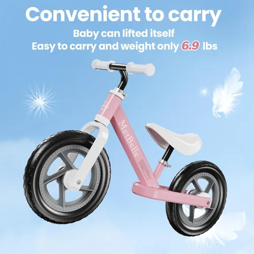 Miniatura 6 de MetBelle Toddler Balance Bike 1-3 Year Old,12" No Pedal Kids Indoor Outdoor Toy Bike 2-5 Years Old with Tool-Free Adjustments Seat, Lightweight